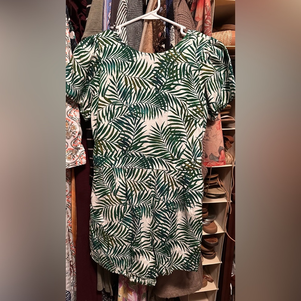 LOFT Green and White Palm Leaf Romper
